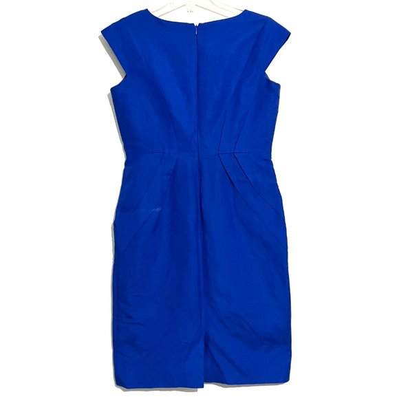 Classic Blue Linen-Blend Career Sheath Dress with Side Pockets - Picture 5 of 17